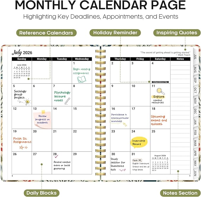 Planner 2026-2027, Academic Year Weekly and Monthly Calender Planner, from Jul 2026 - Jun 2027, Spiral Bound School Planning Book, Perfect for Teacher, Student, Women & Men, A5 (6.3" x 8.5"), Herbs
