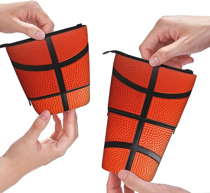 Basketball Kids Standing Pencil Case Girls Boys Telescopic Stationary Pouch with Zipper Large Capacity Stand up Pen Bag Portable Makeup Holder for Children School Students Office Supplies