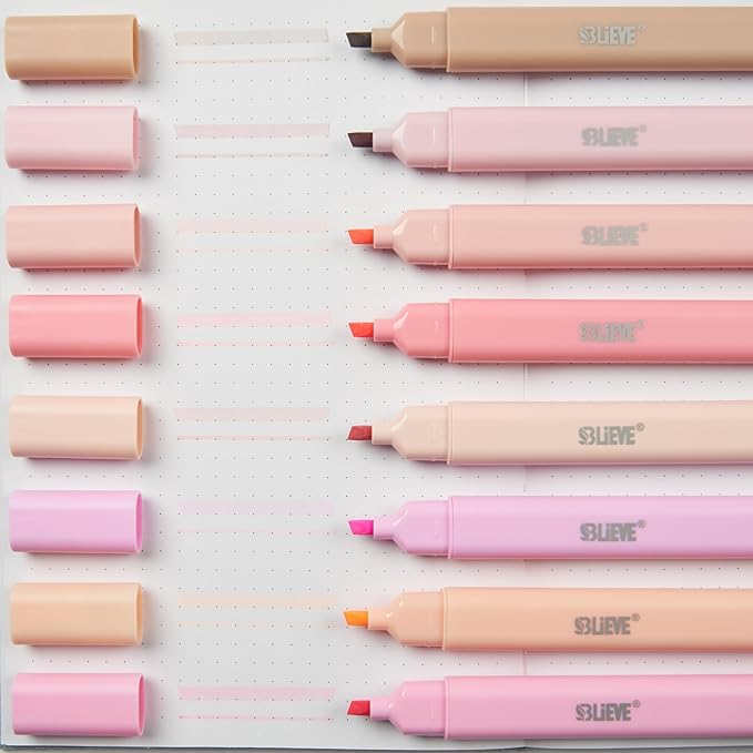 BLIEVE Aesthetic Cute Highlighters No Bleed Through, Dual Tip Chisel & Fine Point, Pastel Colors For Bible & Journaling