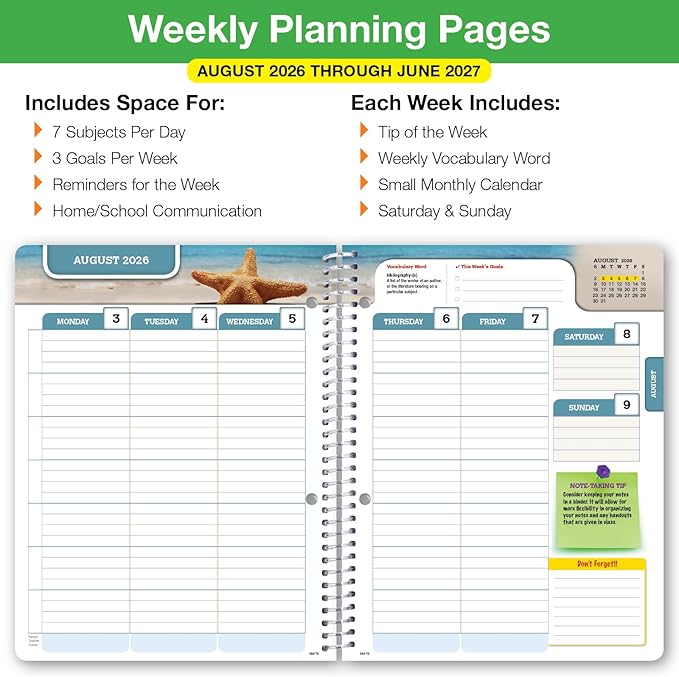 Global Datebooks 2026-2027 Middle & High School Student Planner 7" x 9" - Dated Weekly & Monthly Academic Planner w/Ruler/Bookmark & Stickers, Ideal for Homework, Matrix Style, Retro