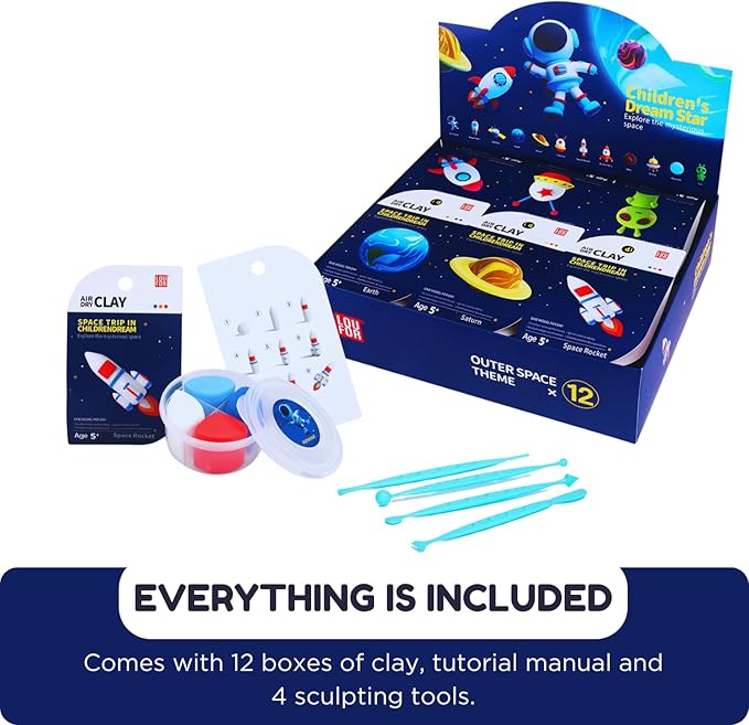 LOUFOR Air Dry Clay Kits - Modeling Clay for Kids, Ultra Light & Soft, Safe & Non-Toxic, DIY Airdryclay Kit with Sculpting Tools and Tutorials, Creatible Art Crafts Toys Gifts for Boys Girls