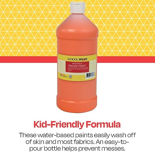 School Smart Washable Finger Paint, Orange, 1 Quart Bottle