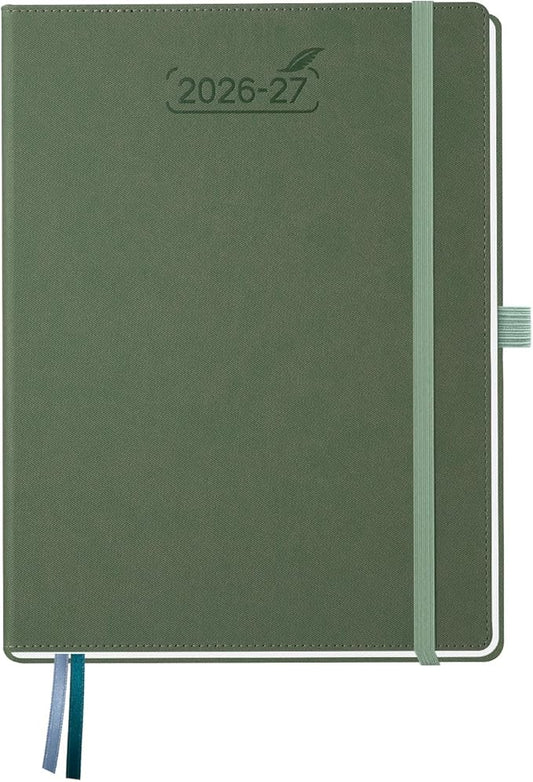 BEZEND Weekly Planner 2026-2027 (8.5" x 11") Horizontal Layout Notebook (Jul 26-Dec 27) 18 Months Academic Calendar & Monthly Tabs, Ideal for Students, Work & Home, PU Leather Hardcover -Olive