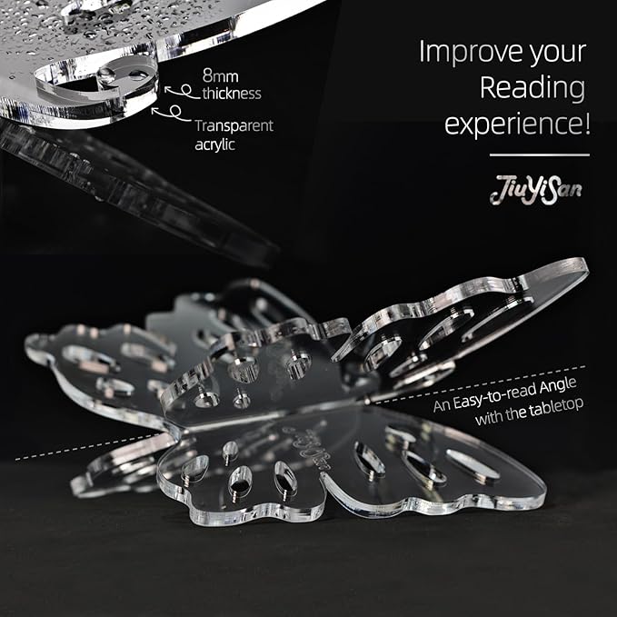 Butterfly Shaped Acrylic Book Stand for Reading, Perfect As A Cook Book Stand for Kitchen Counter Or Book Display Stand, Ideal for Hold Bibles, Magazines Or Art Books,12" x 7" x 5.2"