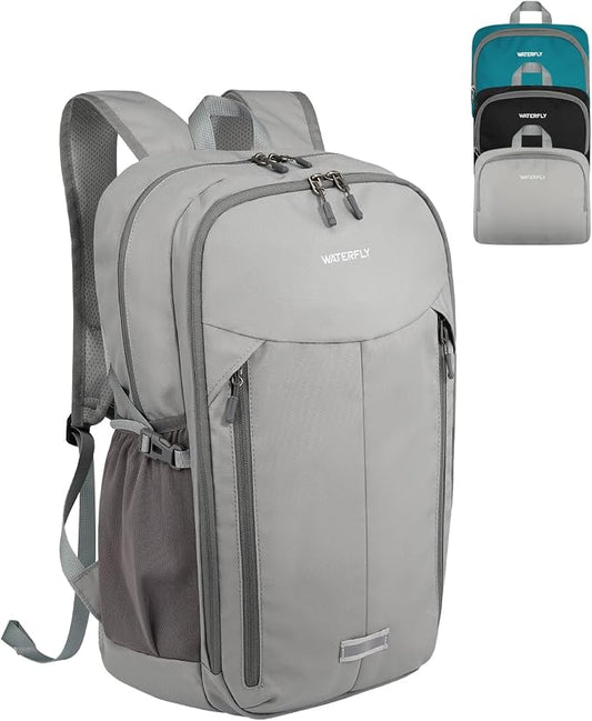 WATERFLY Lightweight Packable Backpack, 25L Small Foldable Travel Daypack | Large Opening Pocket with Luggage Strap, Breathable Back Pad, Easy to Fold, Compact Day Pack for Hiking Outdoor