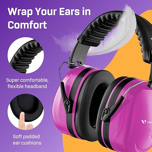 Vanderfields - Hearing Protection Ear Muffs - Over 35 dB (2K Hz) Broad Noise Cancelling Sound Reduction - Adults & Teens