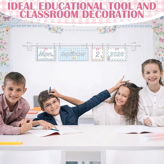 TecUnite Goose Flip Calendar Bulletin Board Decor Set Blue Grandmillennial Adjustable Calendar Holder Includes 2026-2029 Year 54 Cards for Preschool Elementary Classroom Back to School Supplies