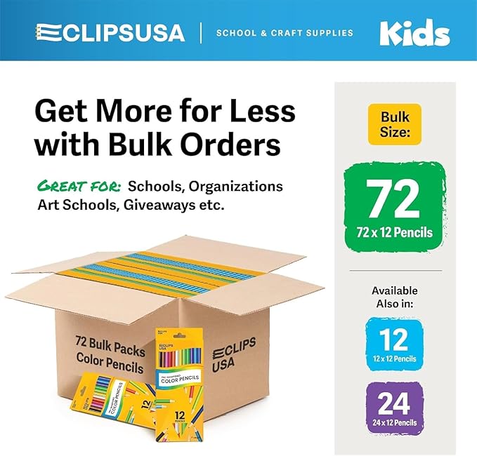 E-CLIPS USA Colored Pencils Bulk 12 Pack Colored Pencils for Kids Coloring Pencils Color Pencil Set (72 Pack)