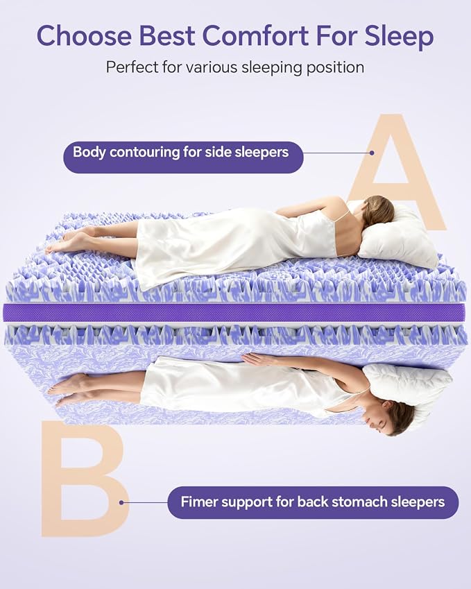 Dorm Room Essentials Dual Layer 4 Inch Memory Foam Mattress Topper Full XL | 2 Inch Gel Memory Foam and 2 Inch Pillow Top Mattress Pad for Back to School , 7-Zone Egg Crate & 2-in-1 Design (White)