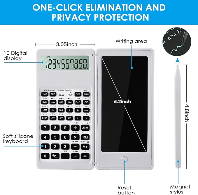 IPepul Scientific Calculators for Students, White Math Calculator with Notepad,10-Digit Large Screen, Classroom Must Haves for Middle High School Supplies & College (White)