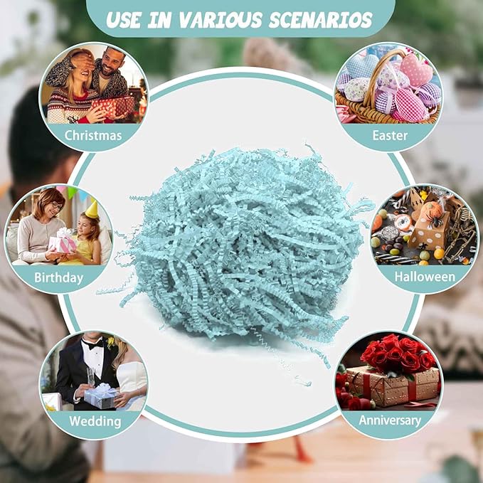 Tisspoms 3LB Teal Crinkle Cut Paper Shred Filler, Paper Shreds for Basket Fillers, Birthday, Gift Wrapping, Anniversary, Wedding, Halloween, Thanksgiving, Christmas Gift Decor Party Filler