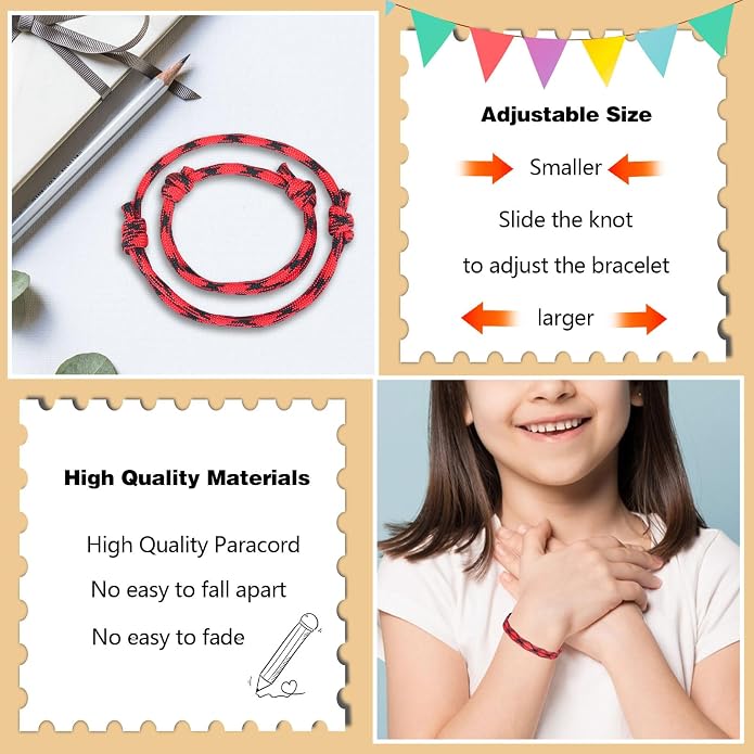Back to School Gifts Mommy and Me Bracelets Kindergarten School Supplies | Back to school bracelet set of 2, paracord with sliding knot, includes keepsake card and jewelry box