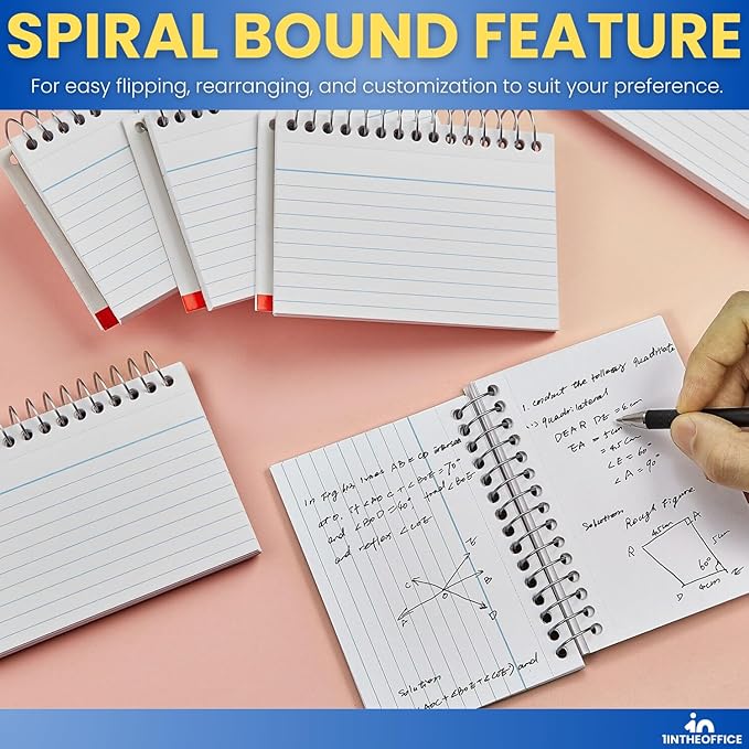 1InTheOffice Spiral Index Cards 3x5 Ruled, Spiral Bound, 50 White Cards/Spiral (6 Pack)