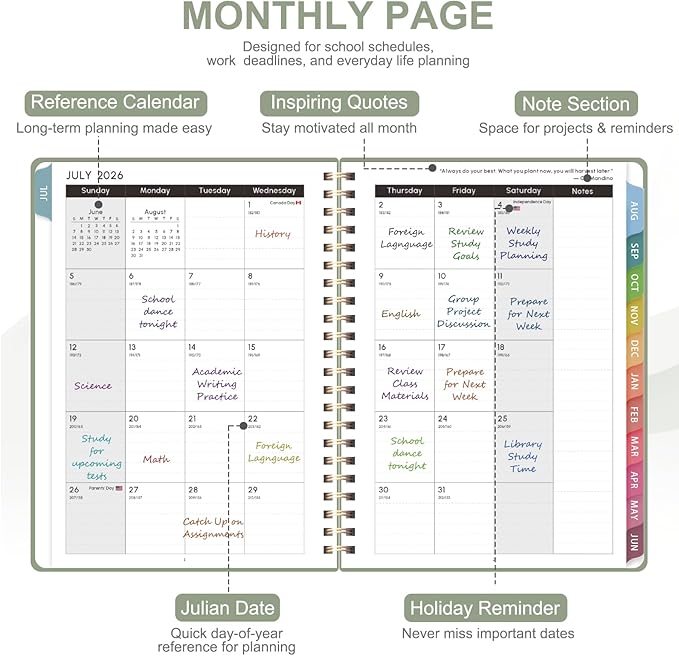 Planner 2026-2027, Weekly and Monthly Academic Year Calendar Planner, July 2026 - June 2027, Daily Agenda Book for Office School Supplies, Letter Size(8.5'' x 11'')