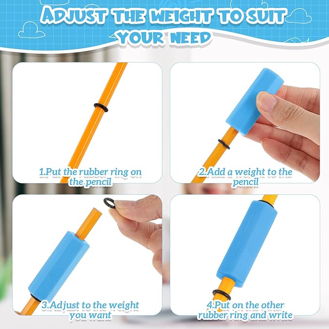 3 Pcs Pencil Pen Weights 1.59 oz, Handwriting Aid Kit for Children Elderly Special Need, Metal Weighted Pencil Holder Tool for Autism Tremors Fine Motor Skills(Orange, Green, Light Blue)