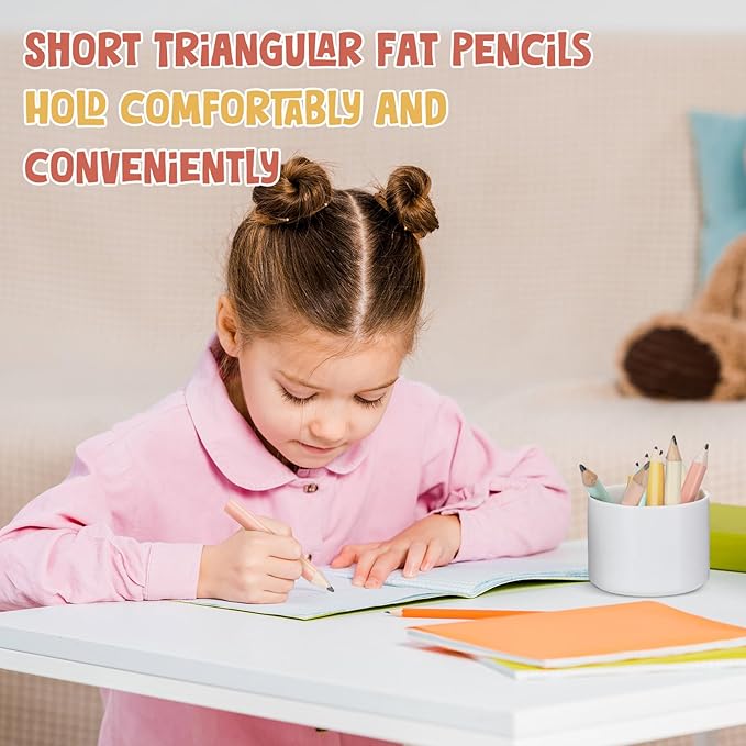 Marspark 30 Pcs Short Triangular Fat Pencils Bulk 3.5 Inch Wooden Triangular Jumbo Pencils with Sharpener and 2 Erasers for Preschoolers, Kindergarten, Toddlers, Beginners and School(Lively Colors)