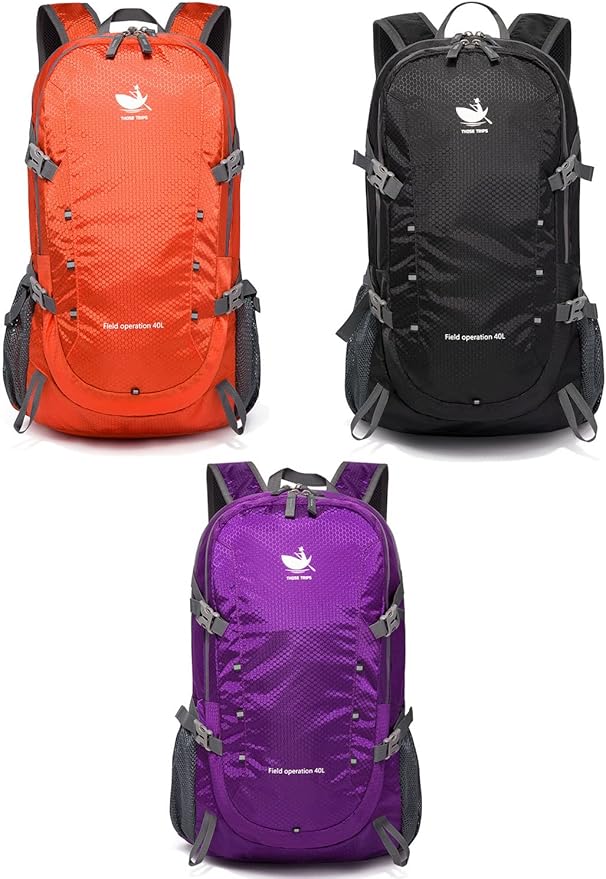 Packable Lightweight Backpack 40L, Ripstop Nylon Foldable Traveling Daypack, Collapsible Hiking Backpack For Outdoor(Black)