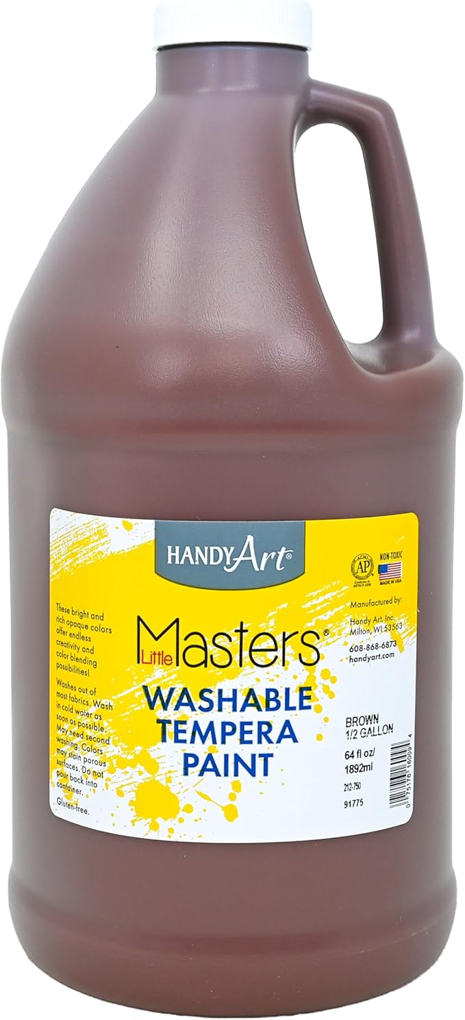 Handy Art Little Masters Washable Tempera Paint, Brown, Half Gallon 64 oz Bottle, Bright & Mixable, High Opacity, Washable Colors for Classroom, Students, Kids, Safe & Non-Toxic, Made in USA
