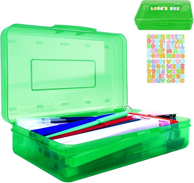 Green Pencil Case Box Large Plastic Hard Pencil Case Crayon Box Makeup Organizer for Desk Crayon Boxes Plastic 1 Pack Storage Container Organizer Boxes for Pens School Stylish Office Supplies Storage