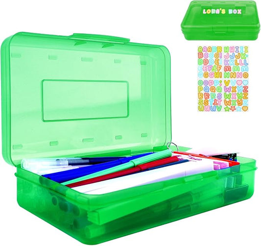 Green Pencil Case Box Large Plastic Hard Pencil Case Crayon Box Makeup Organizer for Desk Crayon Boxes Plastic 1 Pack Storage Container Organizer Boxes for Pens School Stylish Office Supplies Storage