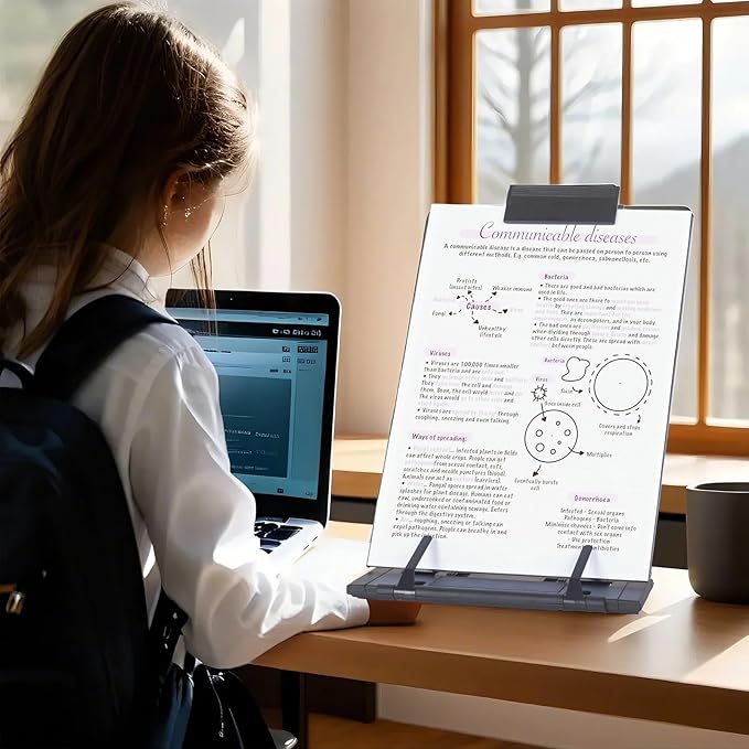 Barelove Document Holder Paper Stand with 7 Adjustable Positions, Black Metal Paper Holder Stand for Desk When Typing for Reading A4 Letter, Books, Music Sheet, Receipts, Textbooks