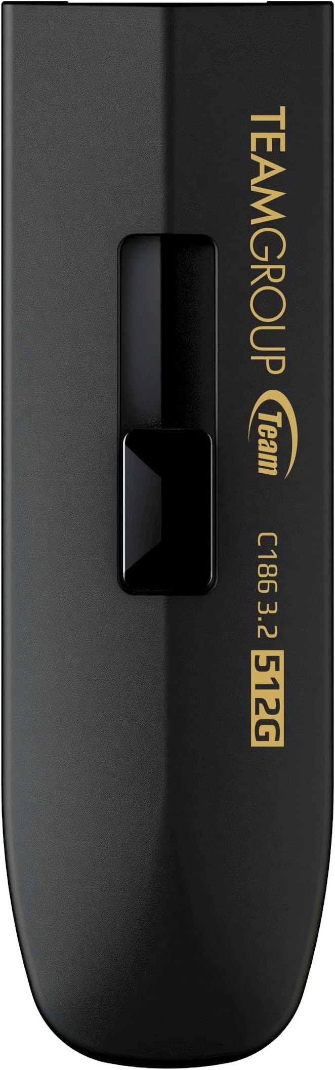 TEAMGROUP C186 512GB USB 3.2 Gen 1 (USB 3.1/3.0) Read 100MB/s Flash Thumb Drive, External Data Storage Memory Stick Compatible with Computer/Laptop Black TC1863512GB01
