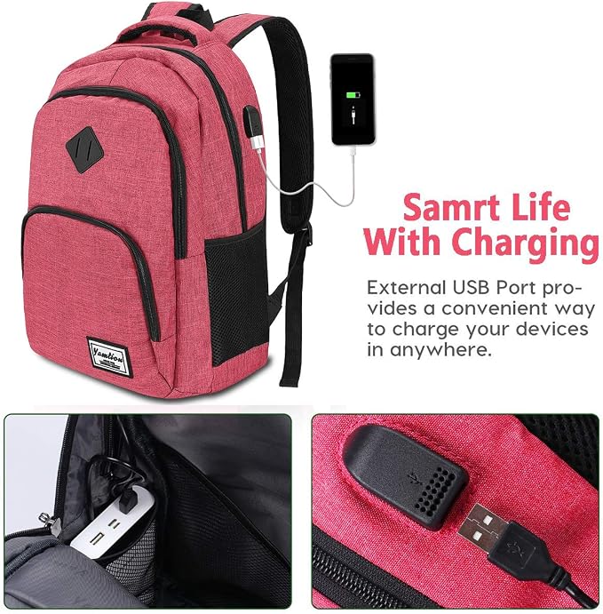 YAMTION Backpack for Women,School Backpack for Teen Girls College Backpack with USB Charging Port,Pink