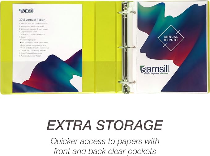Samsill 2 Inch 3 Ring Binders, Economy Round Ring, Clear View Cover, 425 Sheet Capacity - for School, Home, Office - Yellow, 12 Pack