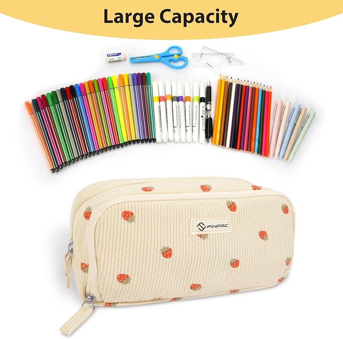 FINPAC Pencil Case, Corduroy Triangle Makeup Bag Kawaii Pen Bag Pouch Holder