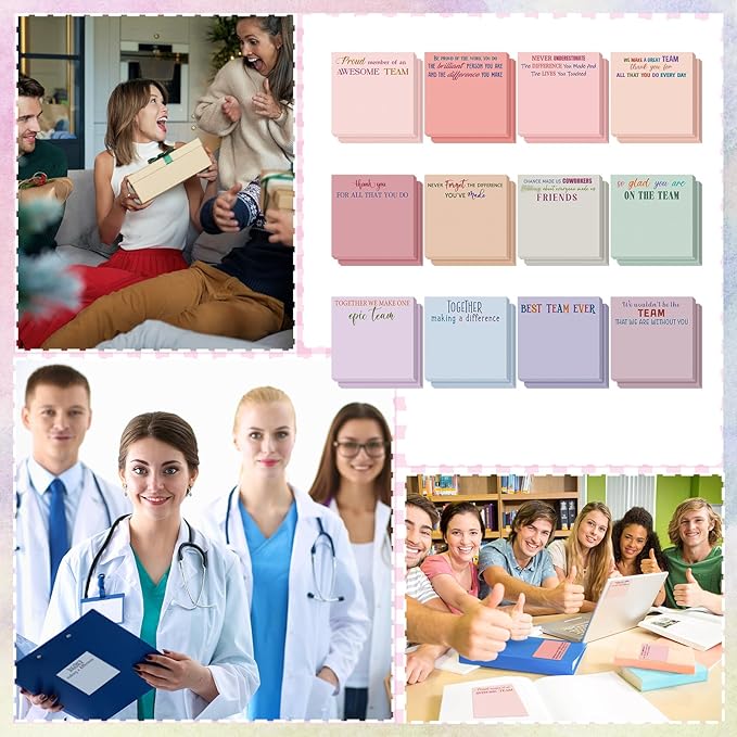 Yinder 24 Pcs Inspirational Sticky Notes Cute Motivational Sticky Notes Pad End of Year Employee Appreciation Gifts Bulk for Teacher Nurse Coworkers Office Supplies 3 x 3'' (Team,Aesthetics)