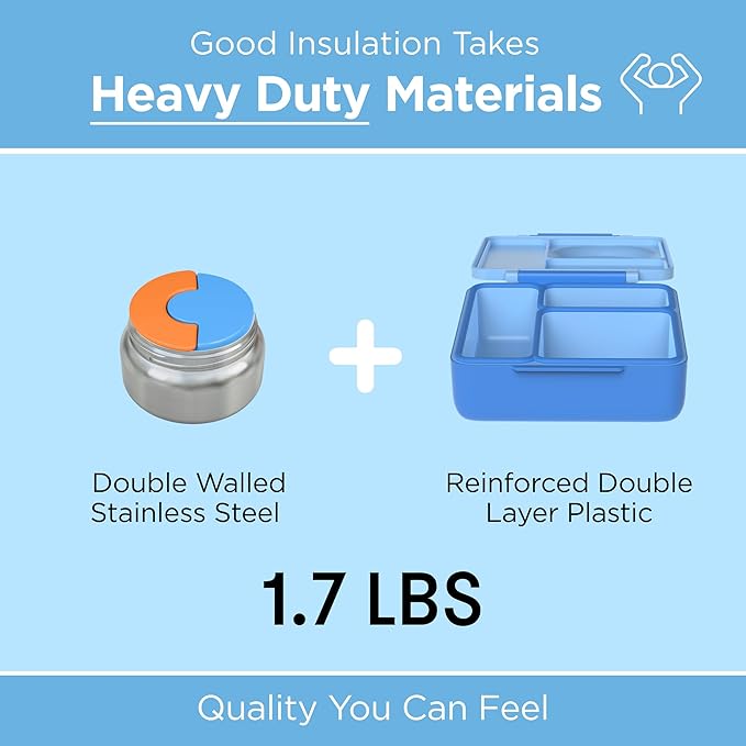 Omie OmieBox Kids Insulated Leakproof Bento Lunch Box with Food Jar (Blue Sky) (Pack of 2)