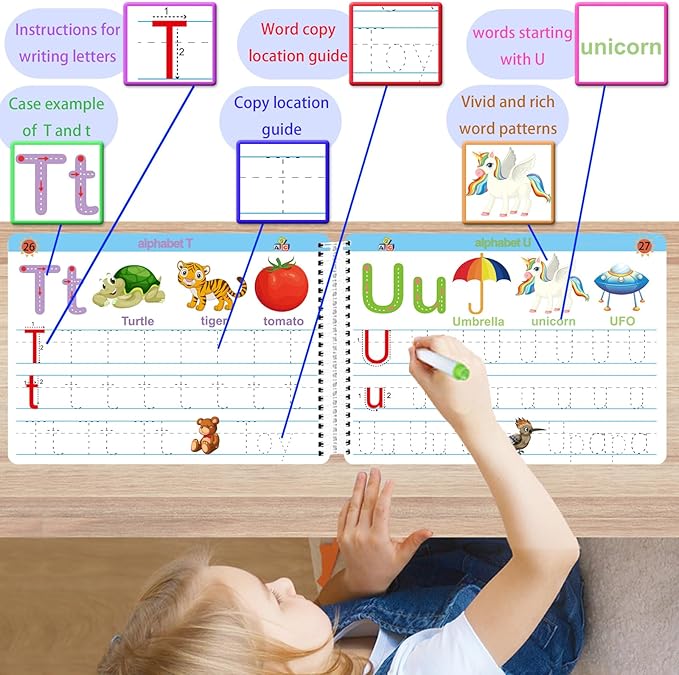 ALIANFLY Preschool Learning Activities Educational Workbook - Toddler Prek Montessori Handwriting Practice Activity Tracing Toys Busy Book for Kids, Autism Learning Materials and ABC Learning Book