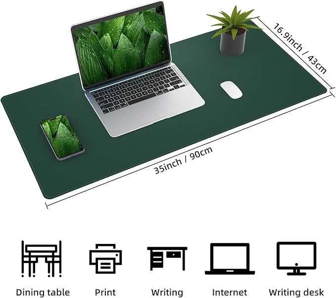 AFIING Cork Desk Mat 35.4" x 17", Dual-Sided Natural Cork & PU Leather Desk Pad, Non-Slip Waterproof Large Mouse Pad for Office, Home & Gaming (Dark Green)
