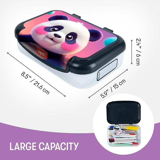 ZIPIT: Recycled Plastic Pencil Box - Blushing Panda - Large Capacity Case, Animal Character, Stationery Organizer, School Supplies-Toys Holder, Kids