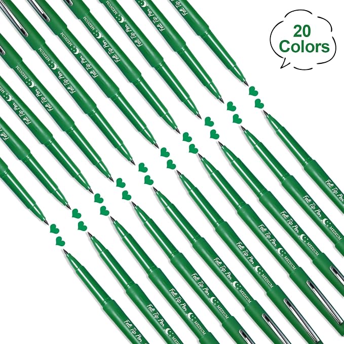 Fuyoooo 20 Pcs Felt Tip Pens 0.7mm Colored Felt Pens Marker Medium Point Journal Planner for Journaling Writing Note Taking Art Office Supplies