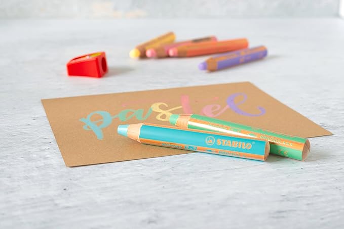STABILO - woody 3-in-1 - Multi-Talented Pencil - Pack of 6 - Assorted Pastel colors with Sharpener