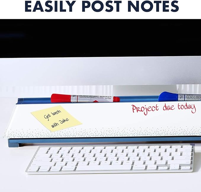 Quartet Glass Dry Erase White Board 18"W x 6"H, Compact Desktop Whiteboard with Storage Drawer, Dotted (GDP186D)