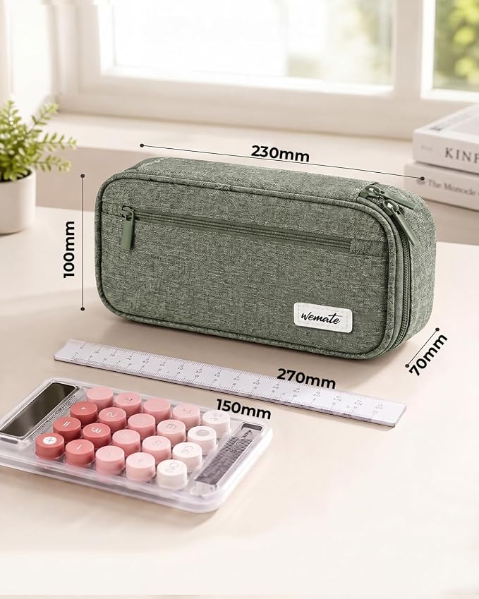 WEMATE Pencil Case, Large Capacity Pencil Pouch, Big Storage Organizer | for Stationery, Zipper Pen Bag, Travel Pen Box, Office Organizer Makeup Bag, for Men Women Green