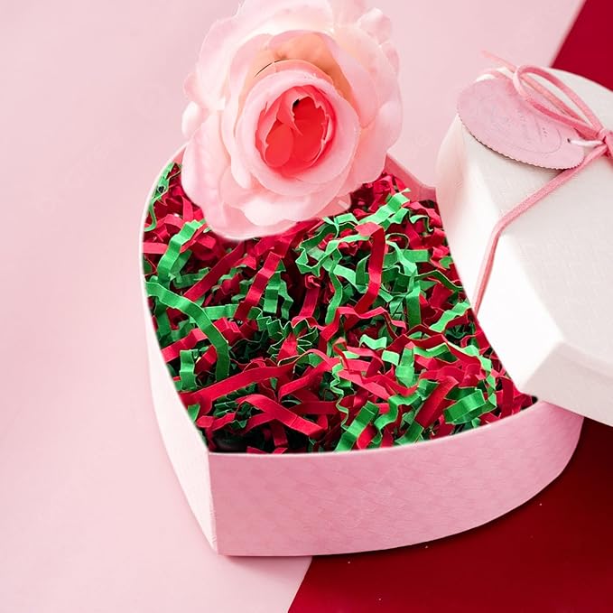 Tisspoms 1LB Red Green Crinkle Cut Paper Shred Filler, Paper Shreds for Basket Fillers, Birthday, Gift Wrapping, Anniversary, New Years, Christmas Gift Decor Party Filler