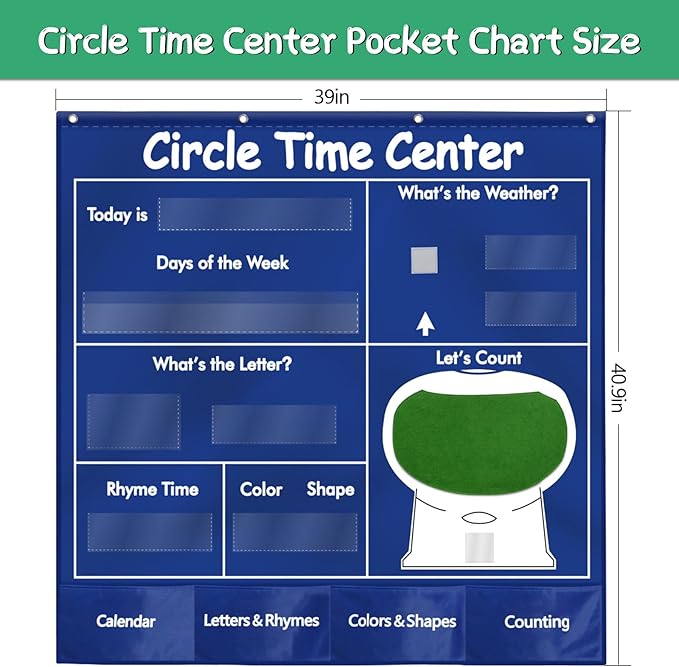 KIKIGOAL Circle Time Center Classroom Pocket Chart Educational Pocket Chart Teaching Materials Learning Calendar Weather Counting Letter Color Shape etc
