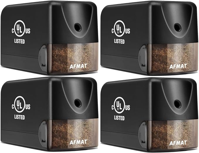 AFMAT 4 Pack Electric Pencil Sharpener, Heavy Duty Pencil Sharpener for Classroom, 6.5-8mm No.2/Colored Pencils, UL Listed, 10,000+ Sharpenings for Home, Office, School, PS13