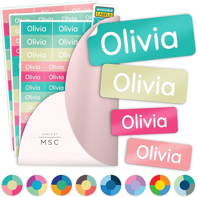 Personalized Daycare Name Washable Labels for Kids, (140 Pack) Waterproof Custom Name Stickers for Clothing Tags, Lunch Boxes and School Supplies, Made in USA by MSC -Blossom