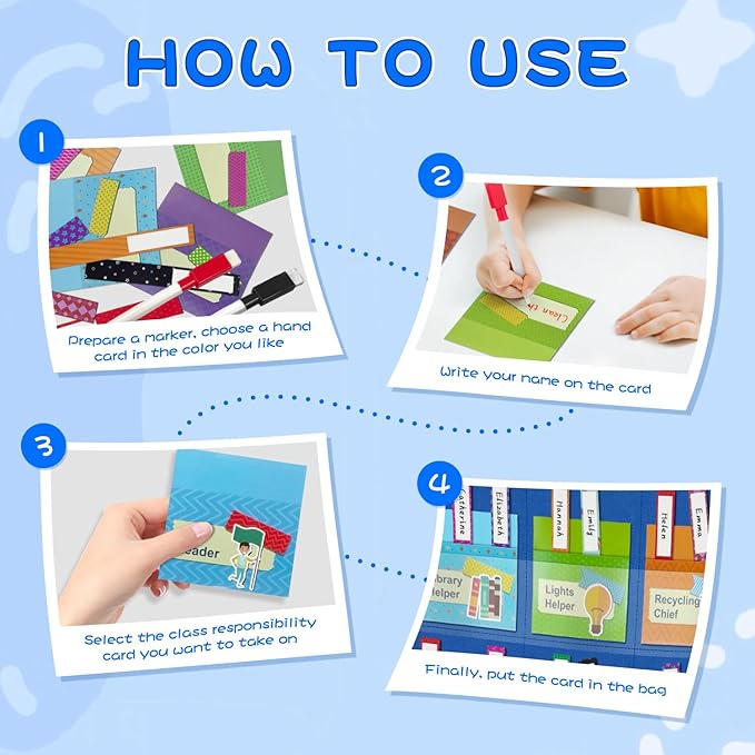 Grekos Class Jobs Pocket Chart, Management Educational Pocket Chart Teacher's Helper with 78 Cards Pockets Must Have for Kindergarten Preschool Elementary Classroom Decor (Blue)