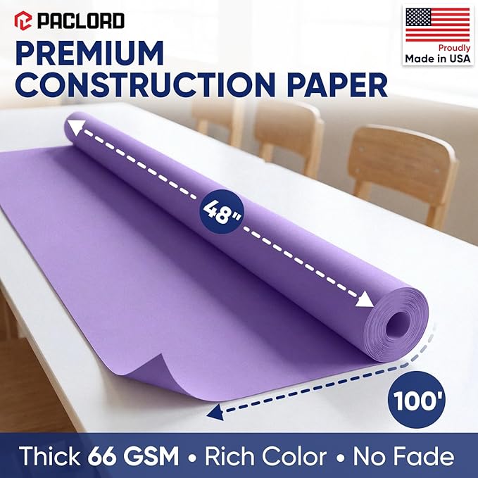 Lilac Construction Paper Roll 48" x 100 ft – Made in USA – 48" Bulletin Board Paper for Classroom & School, Teachers & Kids