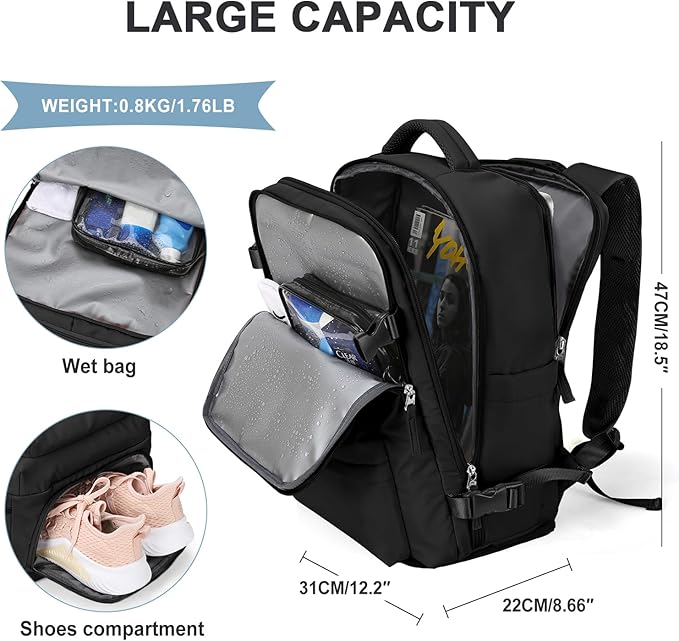 WONHOX Large Travel Backpack Carry on Flight Approved Laptop Work Business Backpack for Women Men Mochila de Viaje