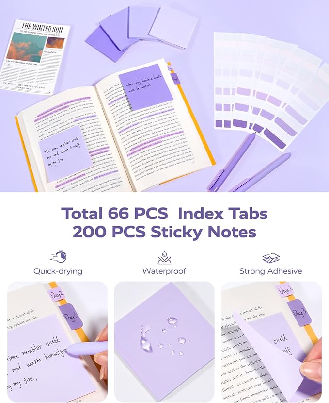 Four Candies Purple School Supplies, Gel Pens with Black Ink,Correction Tapes,Pastel Highlighters, Mechanical Pencils, Sticky Notes, Index Post for Bible Study Stationary College Essentials