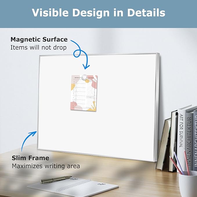 Whiteboard for Wall, 24" x 18" Magnetic White Board Dry Erase Board with Silver Aluminum Frame, Hanging Wipe Board for Office, Home, School, Kitchen, Dorm
