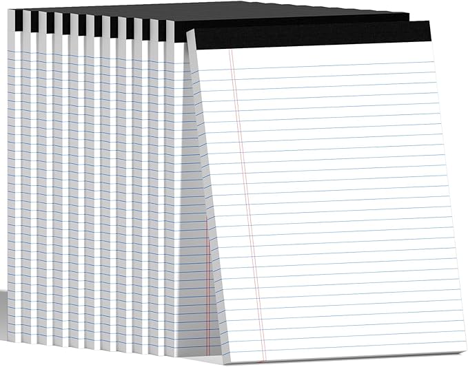 AILZFEI 600 Counts 8.5 x 11 Inch Note Pads, Wide Ruled Legal Pads, 50 Sheets Each | White Notepad for School, Office & Home | Premium Paper, Long-Lasting Value, Pads of Paper