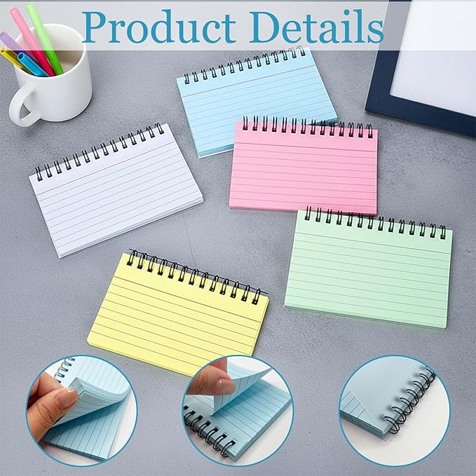 250 Sheets Index Cards with Ring, Tearable Spiral Bound Notecards, 3x5 Inches, Candy Colored Ruled Flashcards for Notes, Reminders, and Lists, Studying Nursing School Essentials(Classic 5 Colors)