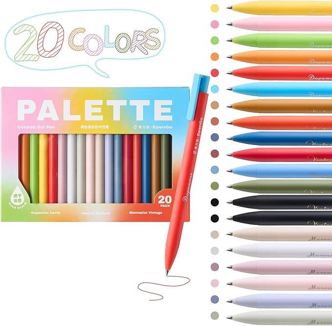 Gel Pens 20 Colors, Fine Point 0.7mm Pens for Journaling, Assorted Colored Pens Quick Dry No Smear, Aesthetic Stationery Pens for Note Taking Bullet Journal Planner